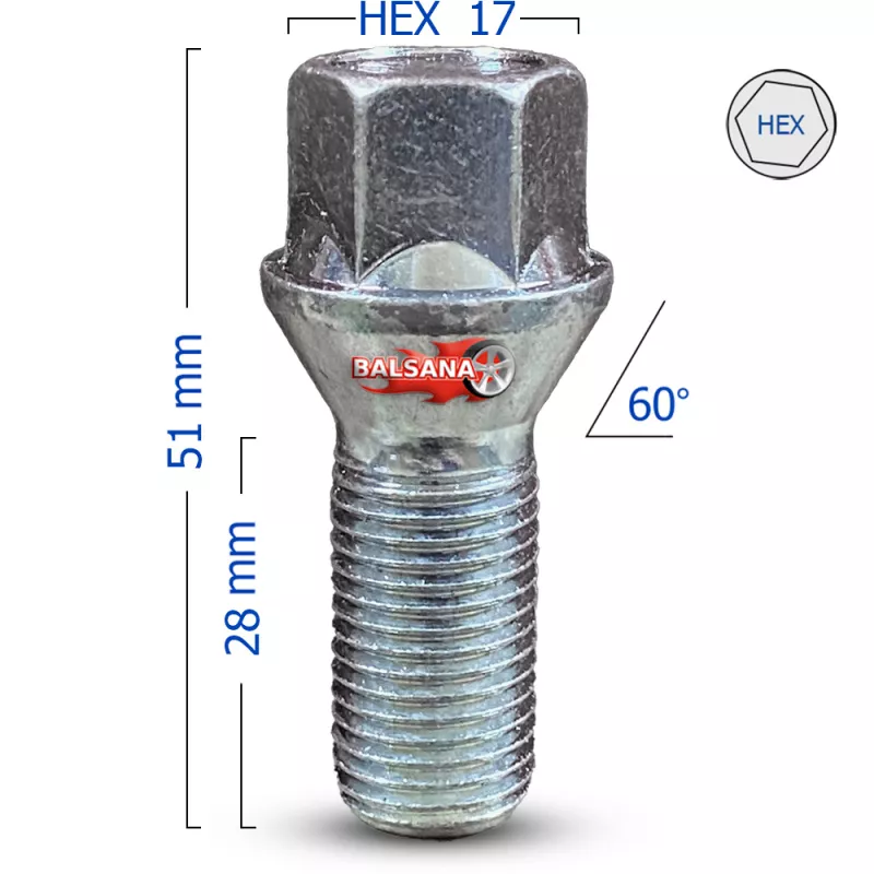 Varžtas Bimecc DK-BIM-B13 Conical 14x1.5 hex17 28mm