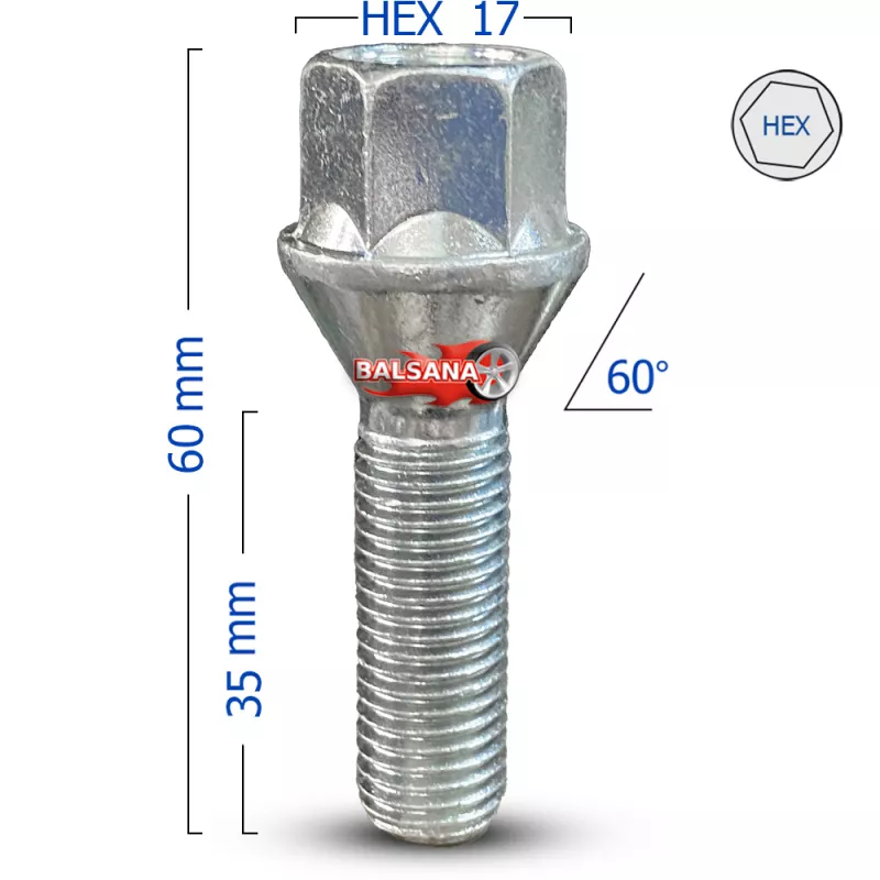 Varžtas 60 Kon. Bimecc C17A35 hex17 Conical 12x1.5 35mm