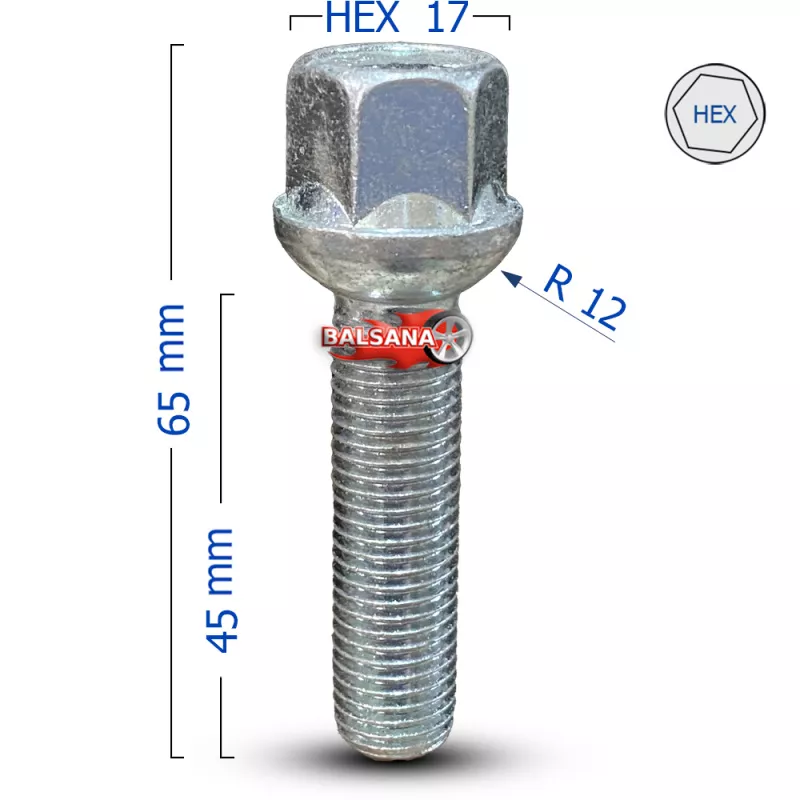 Varžtas BIM-S17A35-RDTT Bimecc Spherical 12x1.5 hex17 45mm