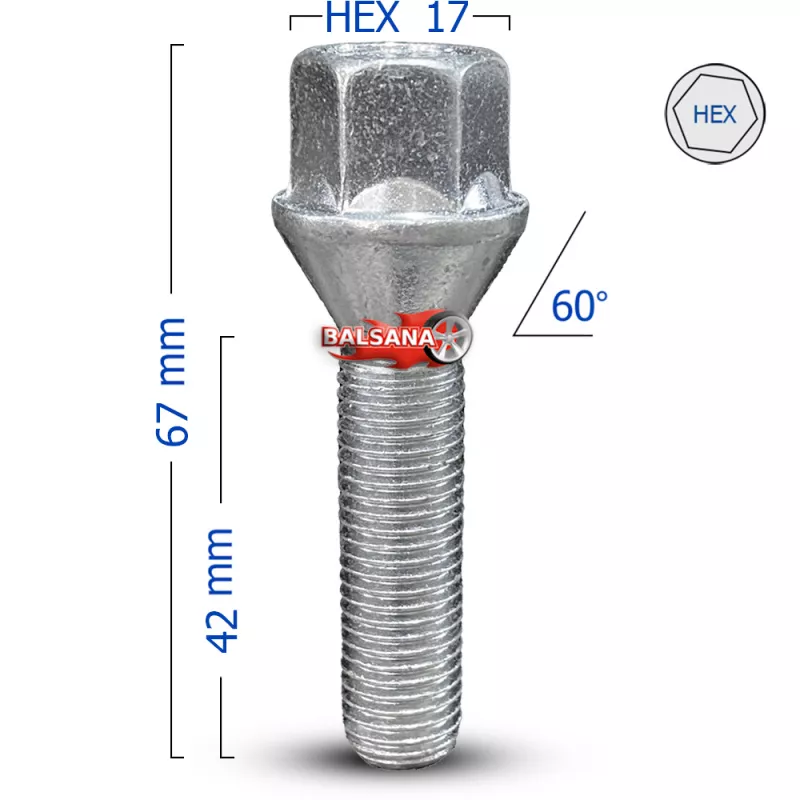 Varžtas Bimecc C17A42 Conical 12x1.5 hex17 42mm