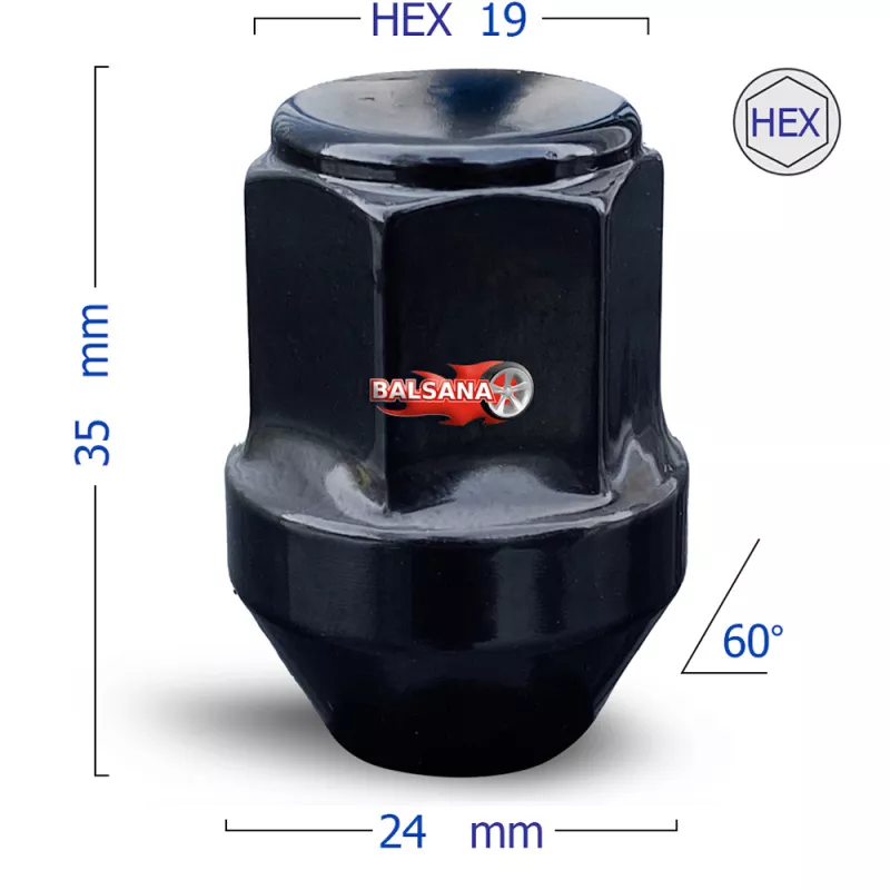 Veržlė BLACK 12x1.5 Conical hex19 35mm