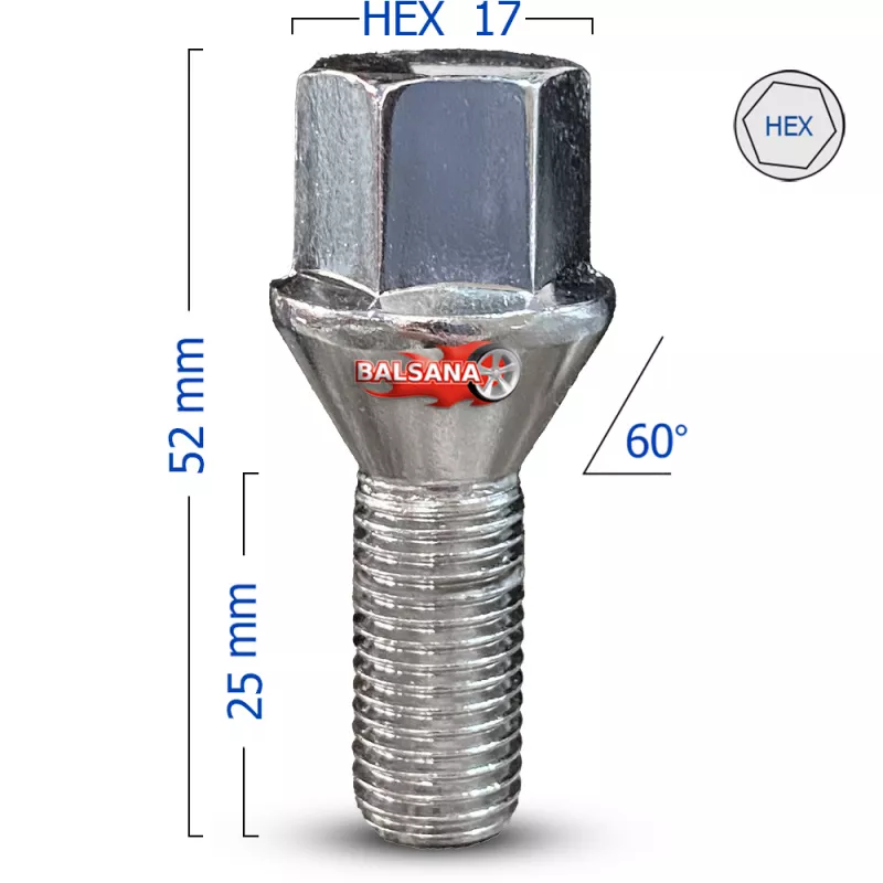 Varžtas Bolt Hex17 60 Kon. 12x1.5 Conical hex17 25mm