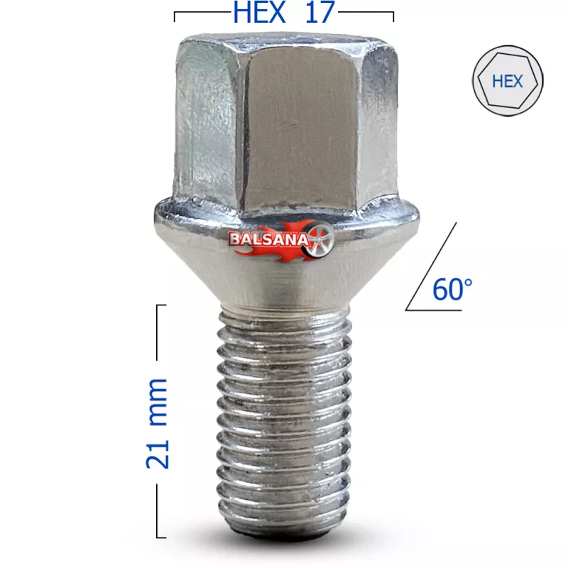 Varžtas 60 Kon. hex17 Conical 12x1.5 21mm