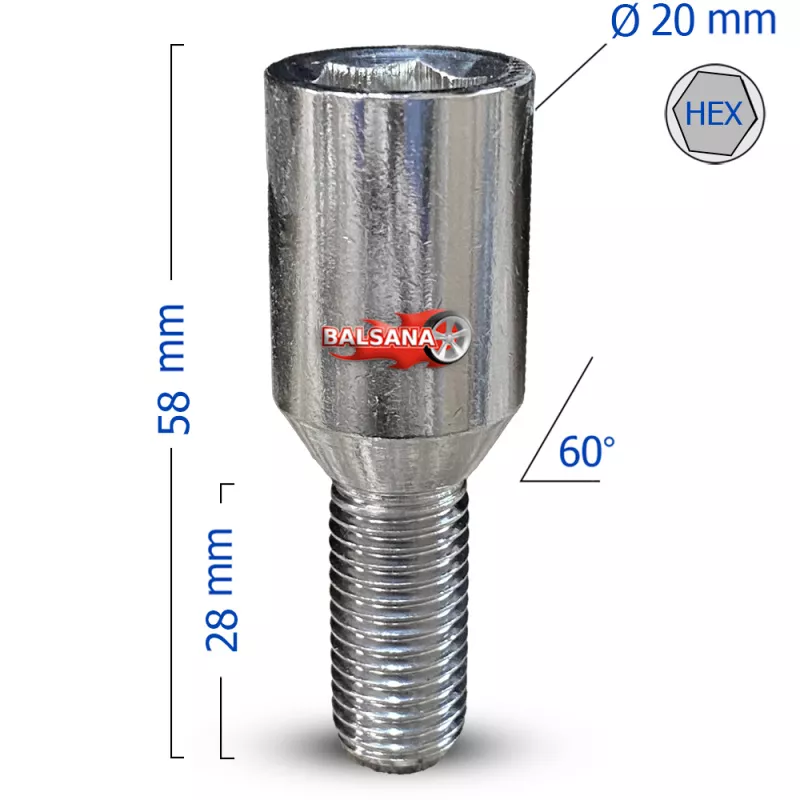 Varžtas 6.Star 20mm. Conical hex19/hex21 12x1.5 28mm