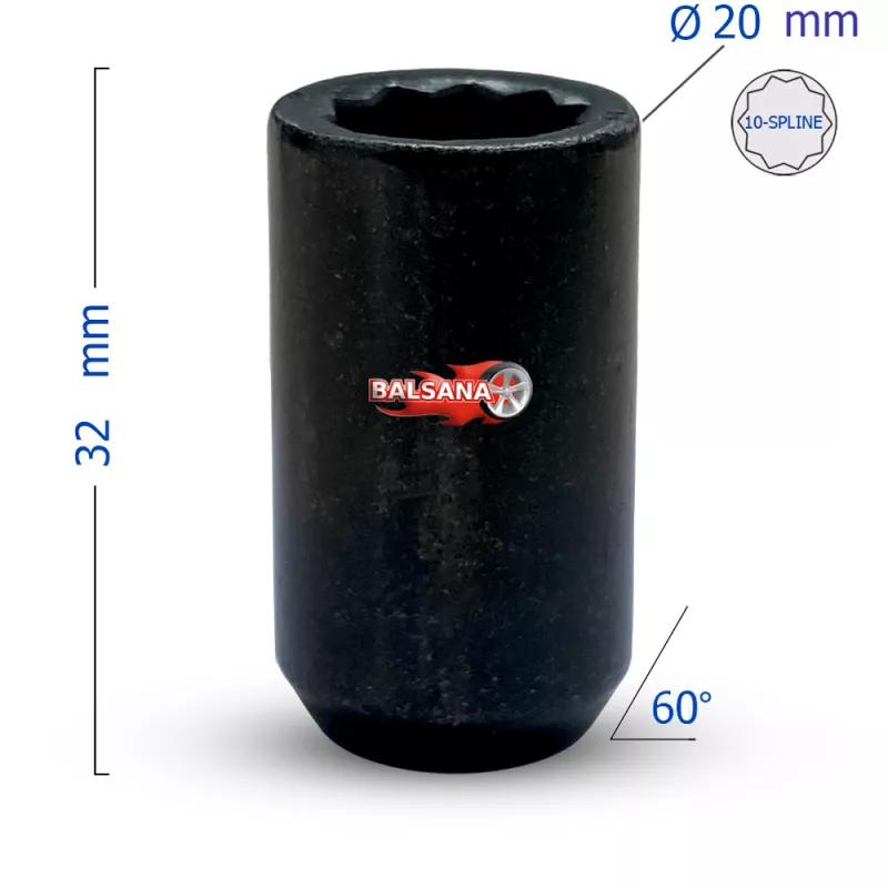 Veržlė JR-WHEELS black imbus lug nuts (Maximum diameter: 20mm; Total lenght: 32mm) LN1415KBK Star Conical 14x1.5 32mm