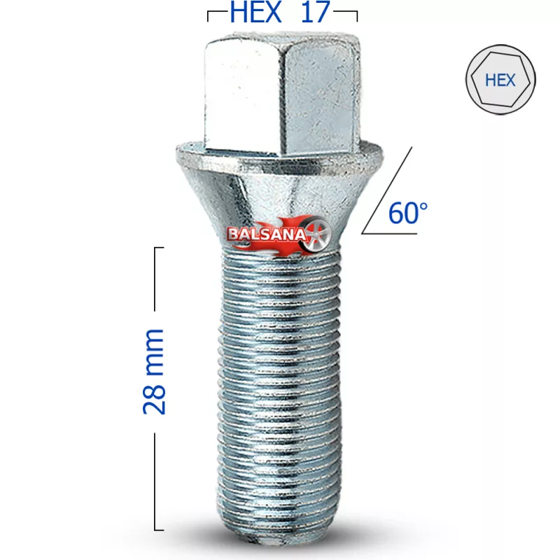 Varžtas 60 Kon. KESKIN hex17 Conical 14x1.5 28mm