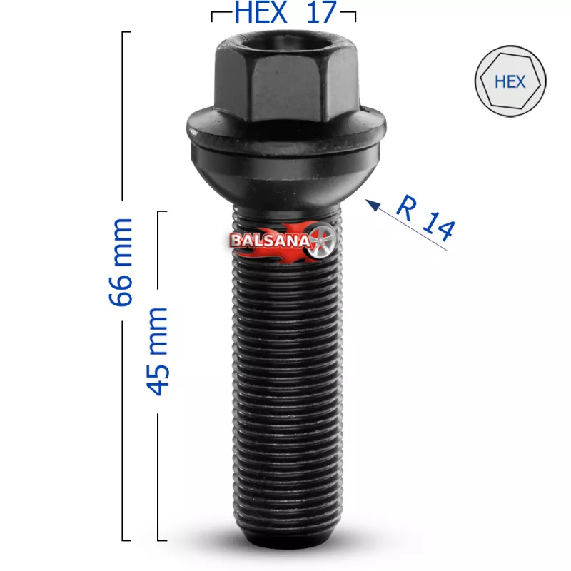 Varžtas PS17Q45-MW-ZN Mercedes GLE R14 Spherical 15x1.25 hex17 45mm