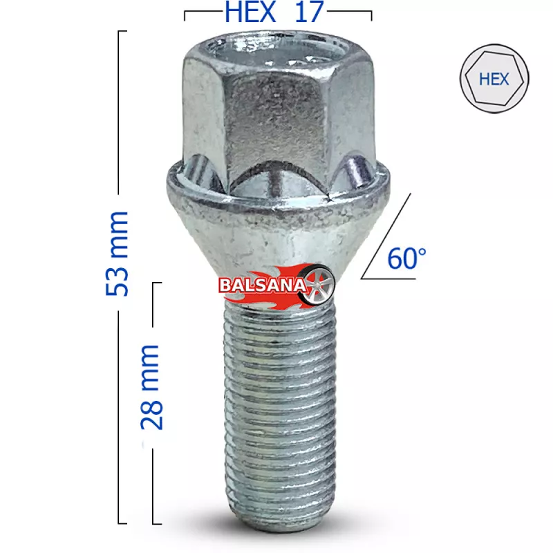 Varžtas Konus. 60 Bimecc C17B26 hex17 Conical 12x1.25 28mm