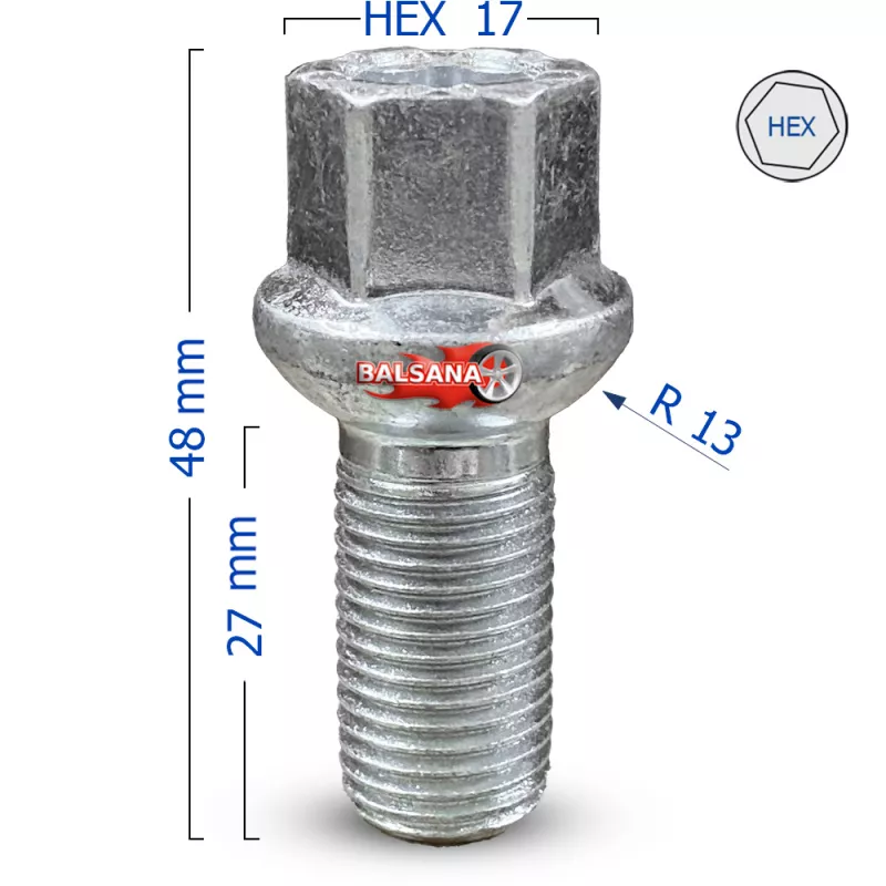 Varžtas 14x1.5x27 YVW LS17D27F R13 Bimecc VAG hex17 Spherical 14x1.5 27mm