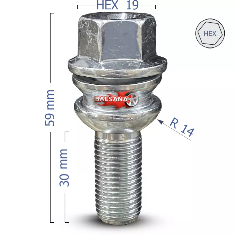 Varžtas R14 Bimecc DK-BIM-PS19D30-MW OEM hex19 Spherical 14x1.5 30mm