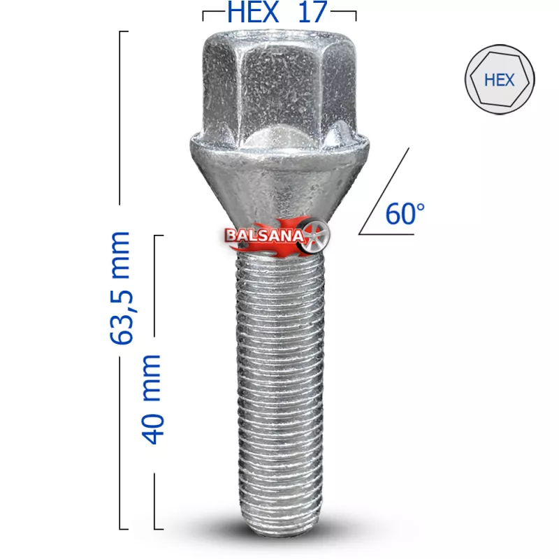 Varžtas Bimecc C17D40 Conical hex17 14x1.5 40mm