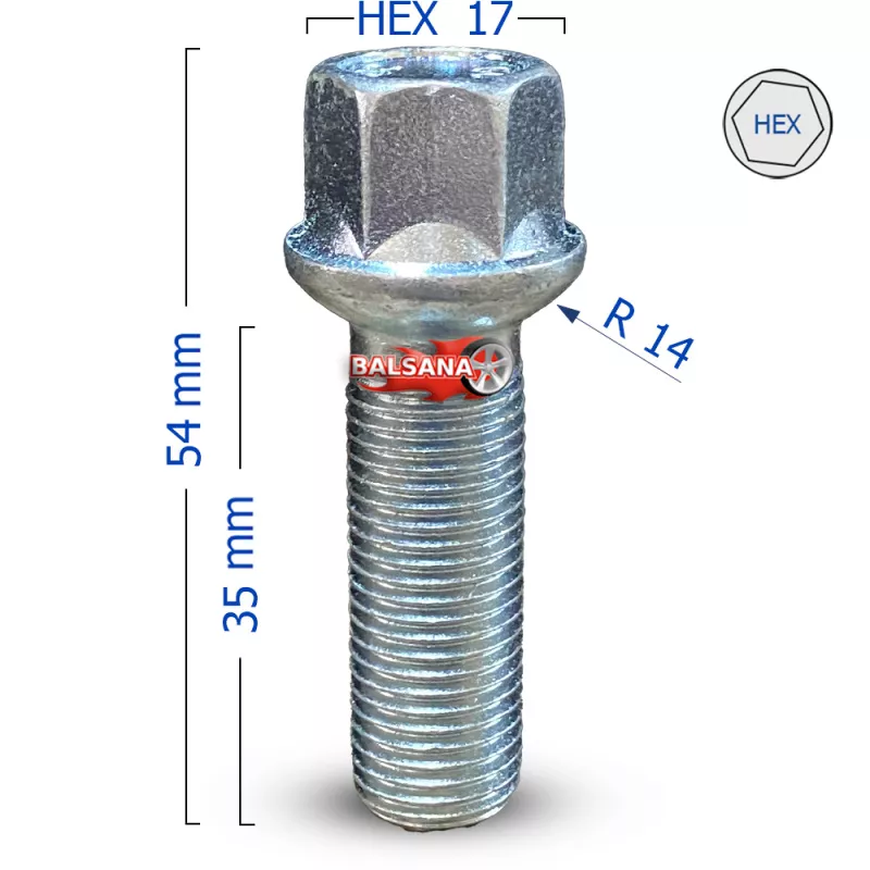 Varžtas Sfera R14 Bimecc S17D35R14 hex17 Spherical 14x1.5 36mm