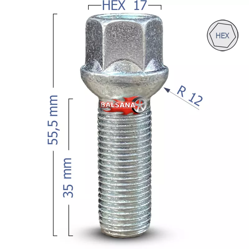 Varžtas R12 Bimecc S17D35-RDTT hex17 Spherical 14x1.5 35mm