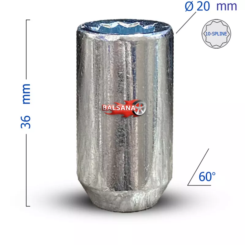 Veržlė JR-WHEELS silver star lug nuts (Total length 36 mm) Star 14x1.5 36mm