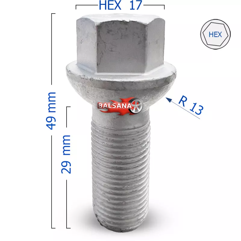 Varžtas R13 S17F29-KL100 Spherical 14x1.25 hex17 29mm