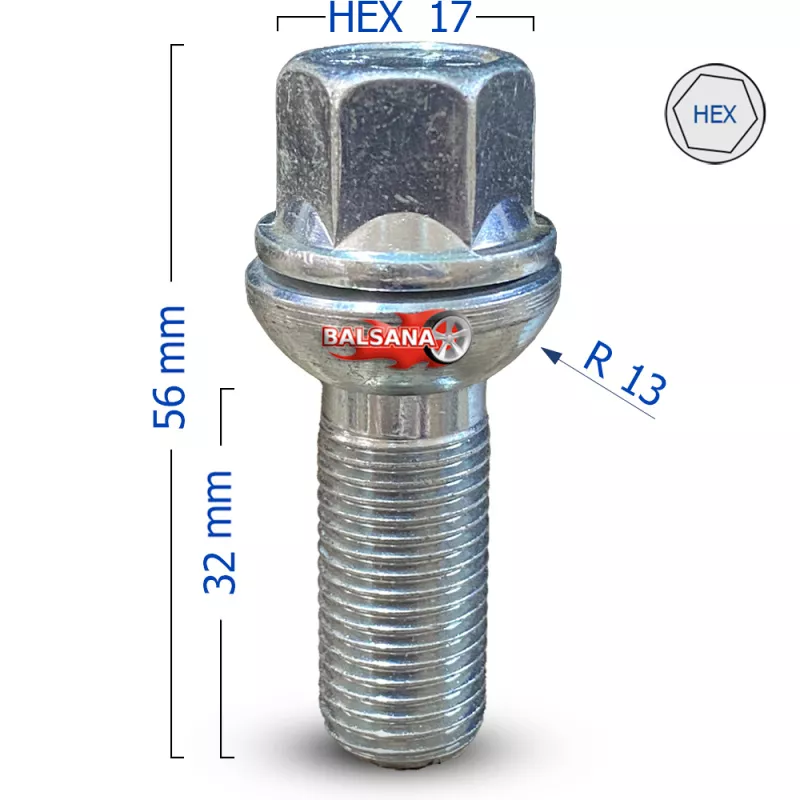 Varžtas R13 Bimecc S17D32-MW Spherical hex17 14x1.5 32mm