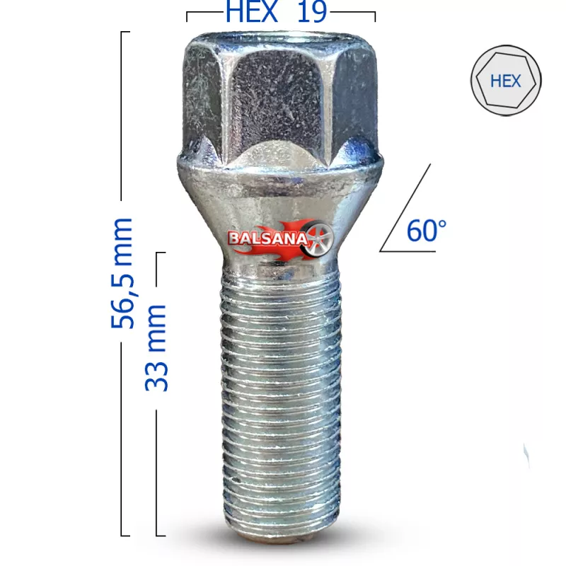 Varžtas Bimecc C19D33 Conical hex19 14x1.5 33mm