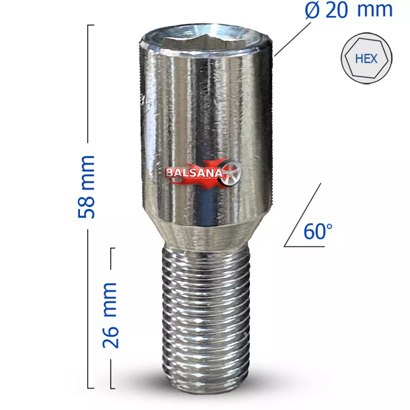 Varžtas 60 Kon. 6. Star 20mm. Conical Star 14x1.5 26mm