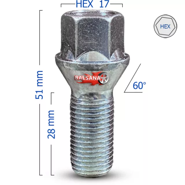 Varžtas Bimecc DK-BIM-B13 Conical 14x1.5 hex17 28mm