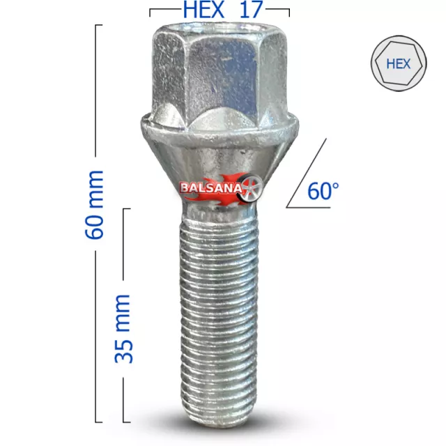 Varžtas 60 Kon. Bimecc C17A35 hex17 Conical 12x1.5 35mm