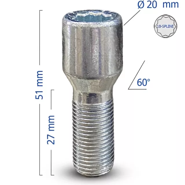 Varžtas Bimecc Vidinis 60 Kon. Star 20mm. Conical 14x1.25 Star 27mm
