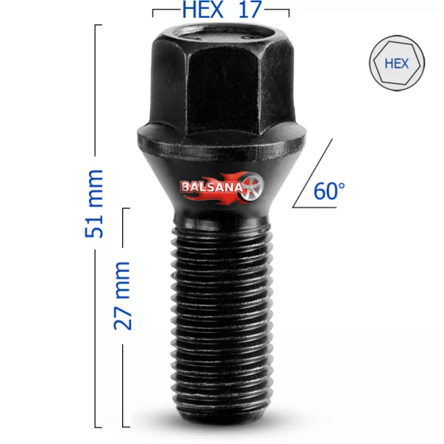 Varžtas 60 Kon. Bimecc DK-BIM-C17F27-ZNNI Black hex17 14x1.25 Conical 27mm