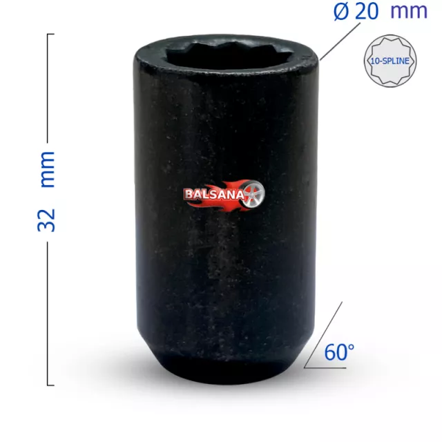 Veržlė JR-WHEELS black imbus lug nuts (Maximum diameter: 20mm; Total lenght: 32mm) LN1415KBK Star Conical 14x1.5 32mm