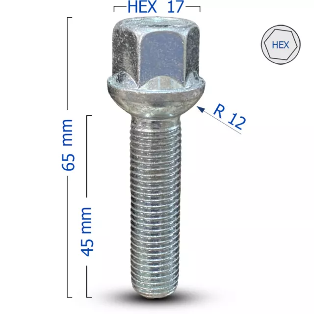 Varžtas Bimecc S17D45R14 Silver Spherical 14x1.5 hex17 45mm
