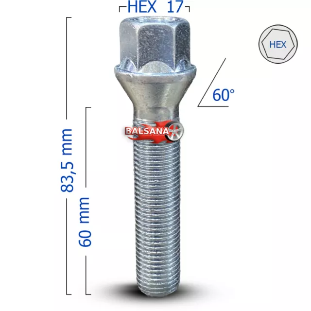 Varžtas Bimecc C17D60 Conical 14x1.5 hex17 60mm