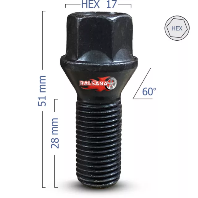 Varžtas Bimecc DK-BIM-B13-ZNNI Black Conical 14x1.5 hex17 28mm