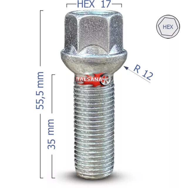 Varžtas R12 Bimecc S17D35-RDTT hex17 Spherical 14x1.5 35mm