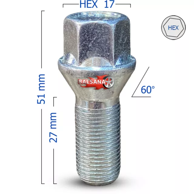 Varžtas C17F27 Conical 14x1.25 hex17 27mm